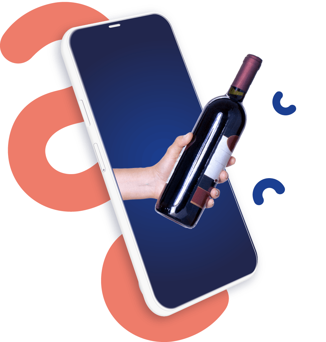 Ecran de téléphone portable avec une bouteille de vin