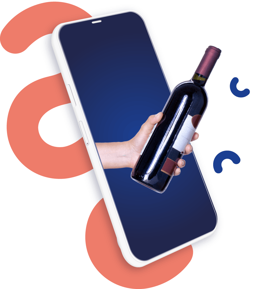 Ilustración con teléfono móvil y botella de vino