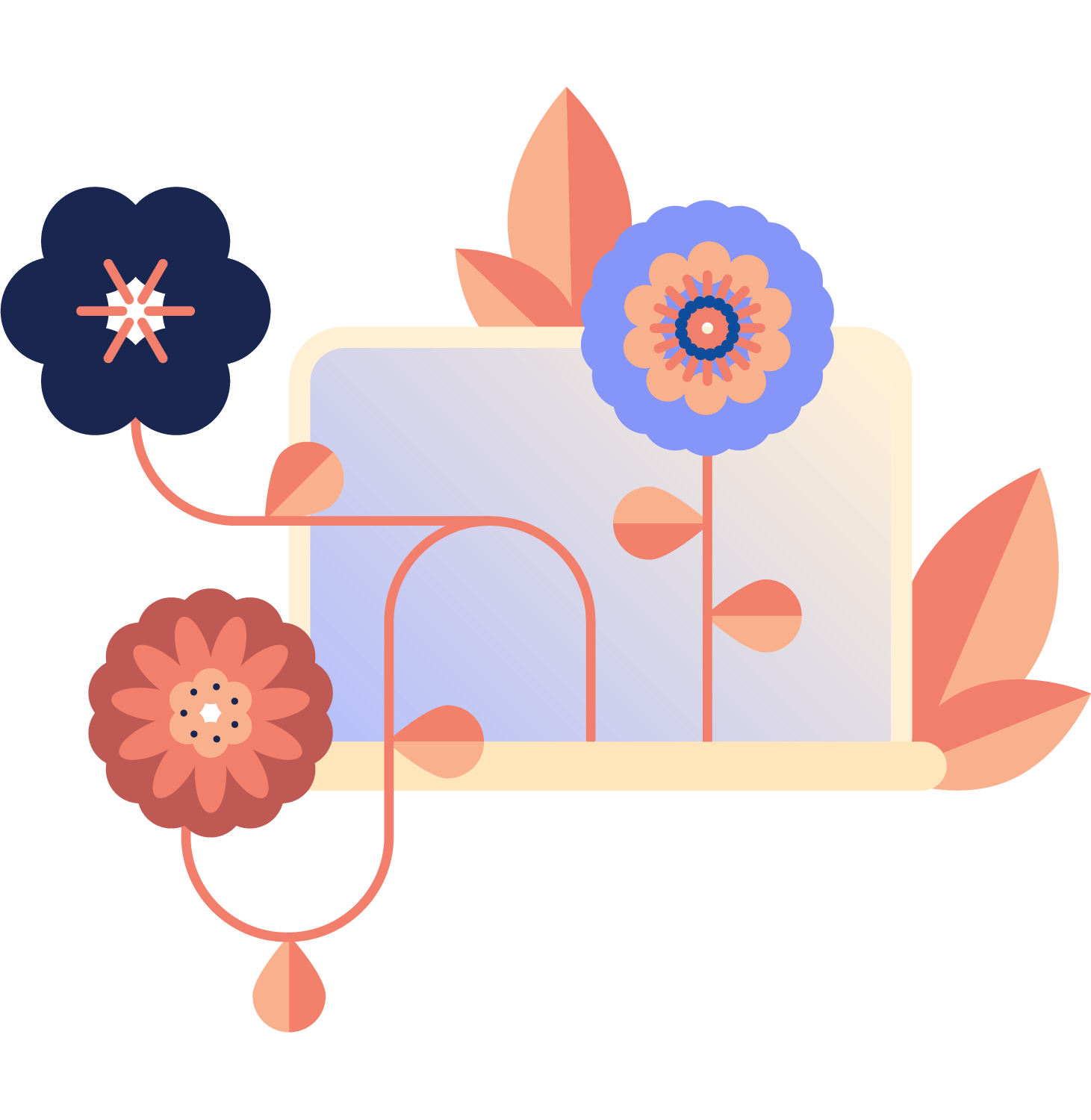 Ilustração de computador e flores
