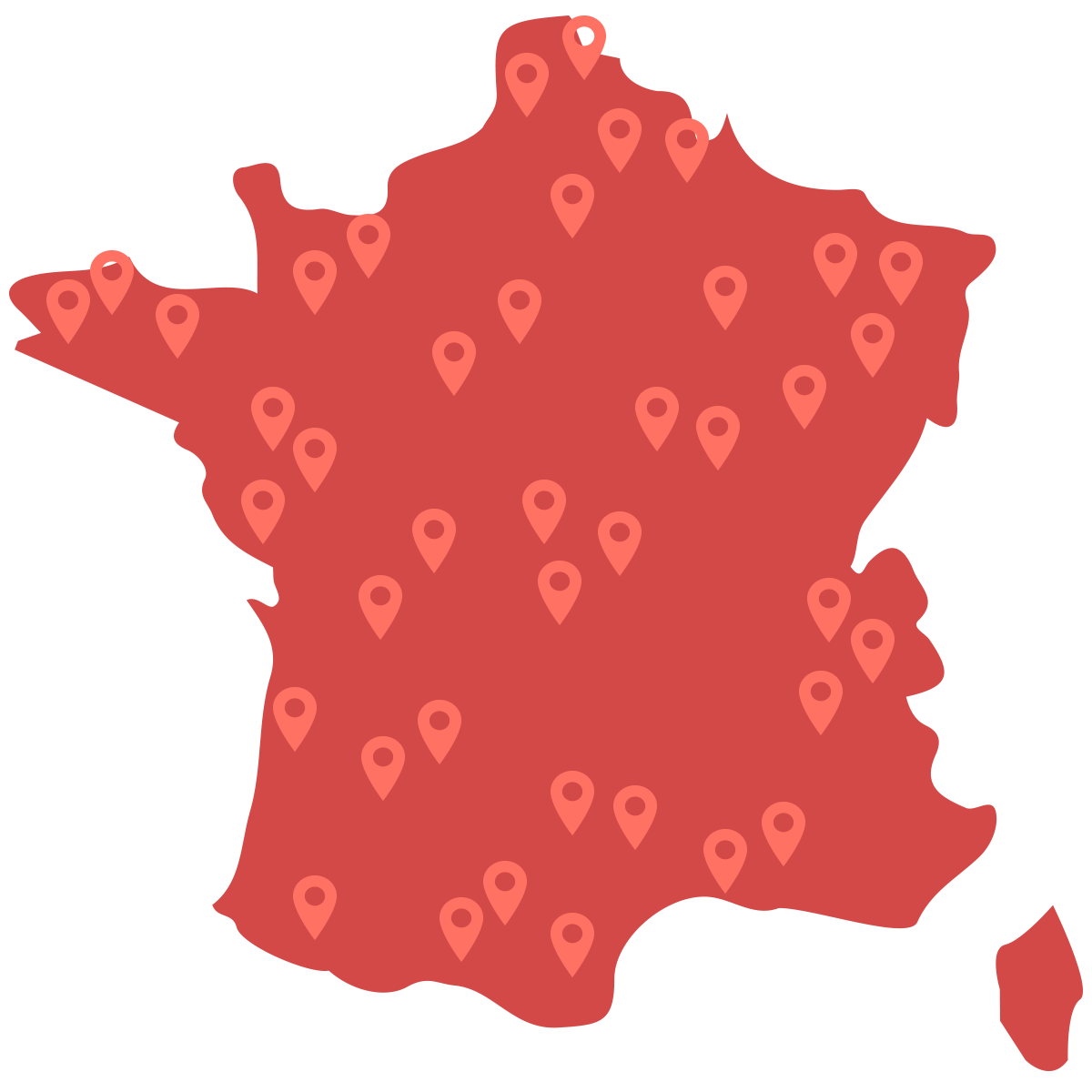 Carte indiquant la présence de Shopopop en France